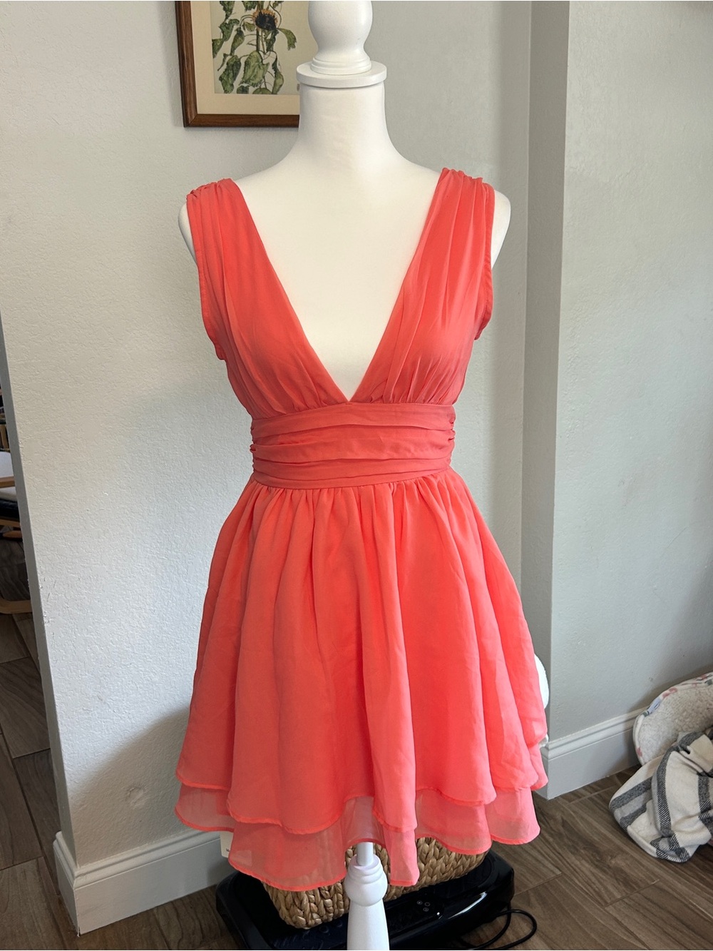 Nwt Abercrombie plunge coral tiered fairy mini dress